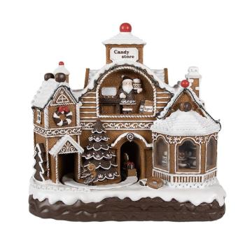 Hnědá svítící a hrající perníková chaloupka Gingerbread House - 33*17*30 cm 6PR4313