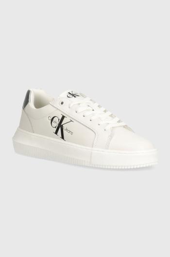 Kožené sneakers boty Calvin Klein Jeans CHUNKY CUPSOLE LACEUP LTH ML MTL bílá barva, YW0YW01476