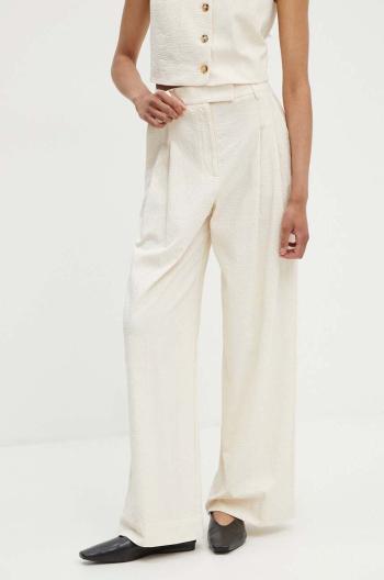 Kalhoty By Malene Birger CYMBARIA dámské, béžová barva, jednoduché, high waist, Q72527001