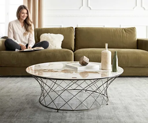 Konferenční stolek Lassina 100x100 cm keramika minas bílo