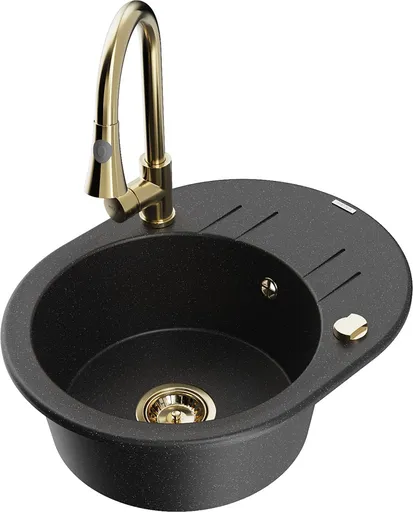 MEXEN/S Kevin granitový dřez 1 s odkapávačem včetně baterie Elia, černá/stříbrná metalik 6517-73-670101-50