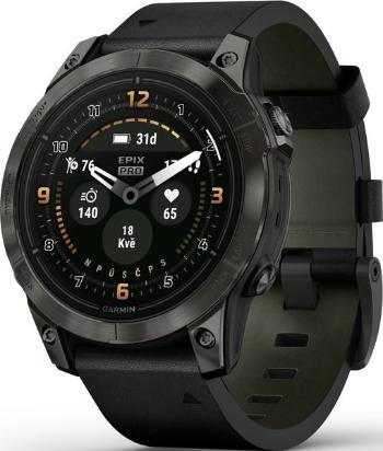 Garmin Epix™ Pro 47mm (Gen 2) Sapphire Edition Carbon Gray DLC Titanium / Black Leather Band - 010-02803-30