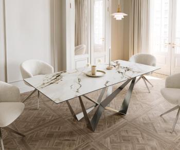 Jídelní stůl Edge 180-220x100 keramika Calacatta Luxe bílo