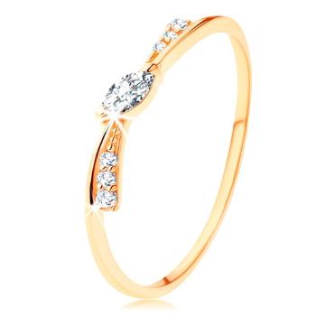 Prsteň v žltom 14K zlate - úzka mašlička zdobená čírymi zirkónmi - Veľkosť: 56 mm