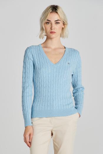 SVETR GANT STRETCH COTTON CABLE V-NECK DOVE BLUE