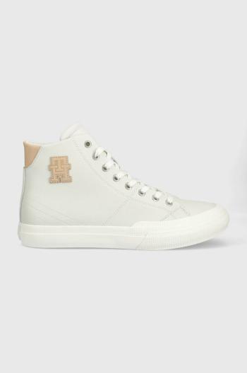 Kožené kecky Tommy Hilfiger TH HI VULC PREMIUM UNDYED pánské, šedá barva