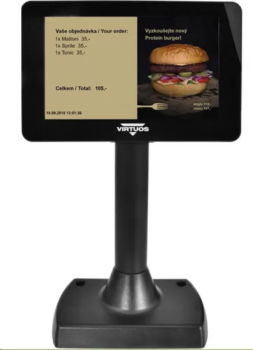 Virtuos 7" LCD barevný zákaznický displej Virtuos SD700F, USB, černý