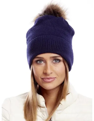Dámská čepice se šňůrkou a lemem námořnicky modrá