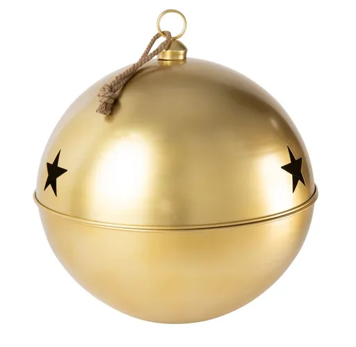 Zlatá antik kovová ozdoba rolnička se šňůrkou Baub Xmas XL - Ø 80*90 cm J-Line by Jolipa