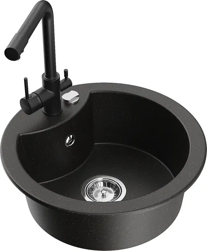 MEXEN/S Diego granitový dřez včetně baterie Duero, černá/zlatá metalik 6512-75-671600-70