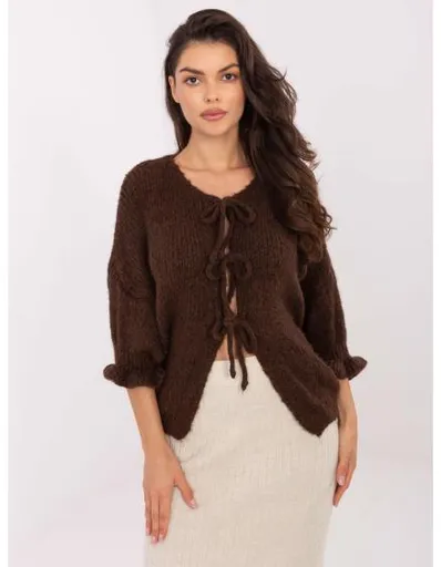 Hnědý kardigan s vázacími mašlemi