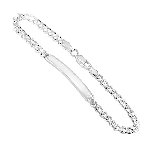 Stříbrný 925 náramek s lesklou destičkou - řetízek z elipsovitých oček