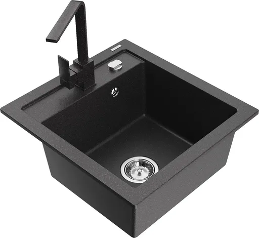 MEXEN/S Vito granitový dřez 1-miska včetně baterie Rita, černá kropenatý 6503-76-670300-76