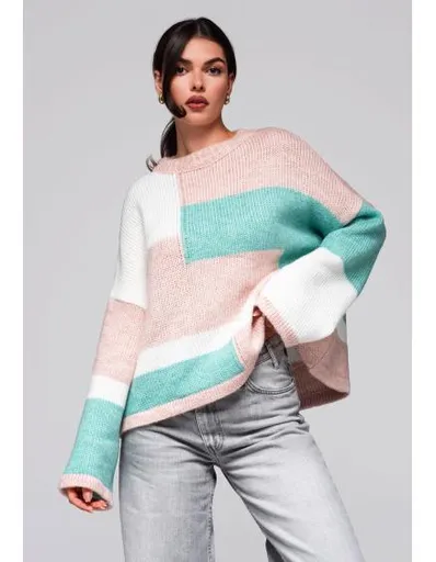 Dámský svetr LW-SWSW-0108 – růžový/krémový