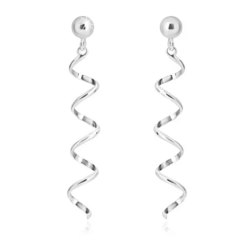 Stříbrné 925 náušnice - zrcadlově lesklá kulička a úzká spirála, puzetky