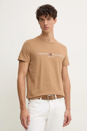 Bavlněné tričko Tommy Hilfiger béžová barva, s aplikací