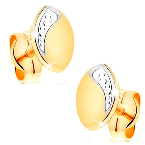 Náušnice ze 14K zlata - dvoubarevné zrnko s linií drobných teček