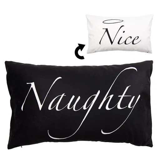 Bílo-černý povlak na polštář Naughty a Nice z Black&White X-Mas - 30*50 cm Clayre & Eef
