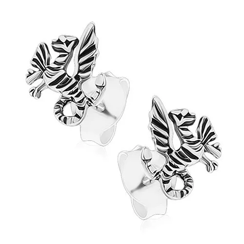 Náušnice ze stříbra 925 s puzetovým zapínáním, patinovaný drak