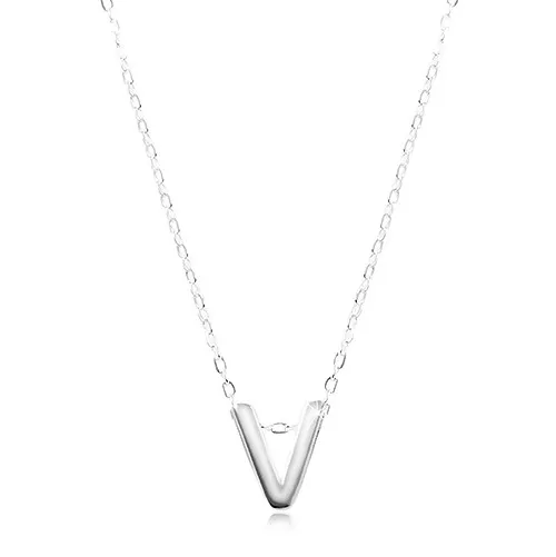 Stříbrný náhrdelník 925, lesklý řetízek, velké tiskací písmeno V