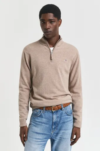 SVETR GANT SUPERFINE LAMBSWOOL HALF ZIP DK. SAND MELANGE