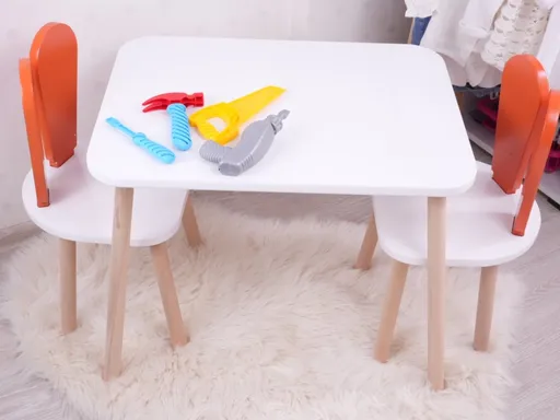 Kid's Table Set Bunny Two Chair Set - Orange, White