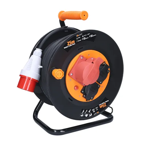 Solight prodlužovací přívod - na bubnu, zásuvky 400V + 230V, 25m kabel guma-neopren 5x1,5mm2, IP44 PB40