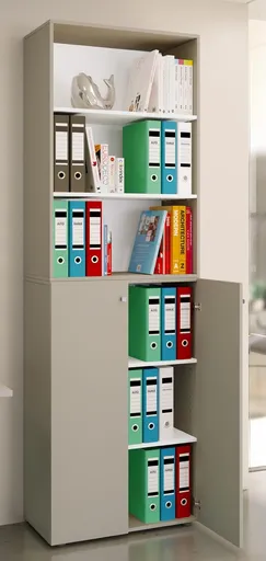 VCM Kancelářská skříň Lona 2XL s otočnými dveřmi + policí, šedá