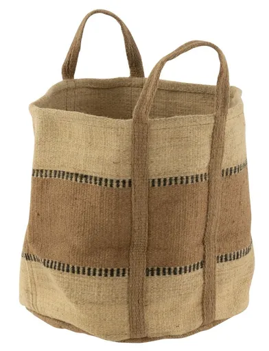 Hnědo-béžový pletený jutový koš s uchy Ecru - Ø 40*60 cm J-Line by Jolipa