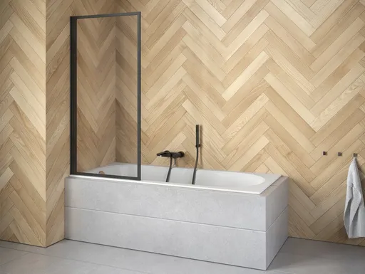 BESCO Vanová zástěna ENZO Barva rámu Černá matná, Rozměr A 70 , Směr zavírání Univerzální Levé / Pravé, Výplň Čiré bezpečnostní sklo 4 mm BCENZO70BC