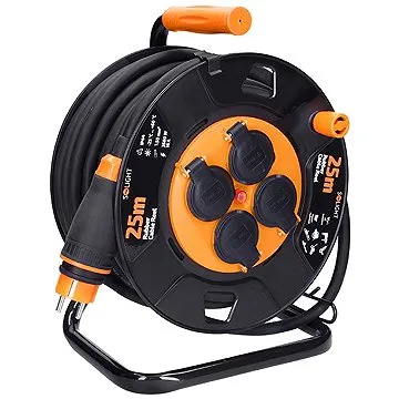 Solight prodlužovací přívod na bubnu, venkovní, 4 zásuvky, černý, 25m (PB33)