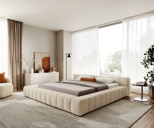 Čalouněná postel Espazio 180x200 cm plyšový manšestr béžová