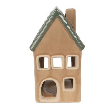 Hnědý porcelánový domek svícen na čajovou svíčku Candle House - 8*8*15 cm 6CE1600