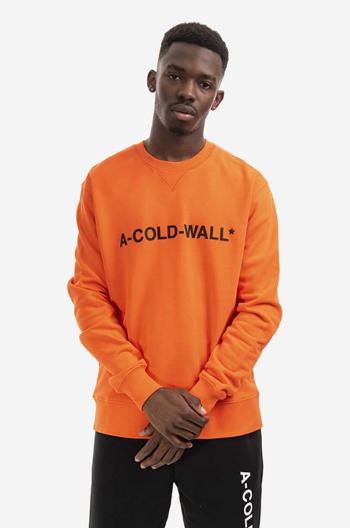 Bavlněná mikina A-COLD-WALL* Essential Logo Crewneck pánská, oranžová barva, s potiskem, ACWMW082.-LIGHTORANG