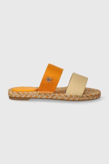 Pantofle Tommy Hilfiger TH SATIN FLAT ESPADRILLE SANDAL dámské, žlutá barva, FW0FW07747