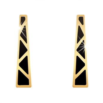 Zlaté náušnice 14K oblúk s čiernou glazúrou a trojuholníkmi