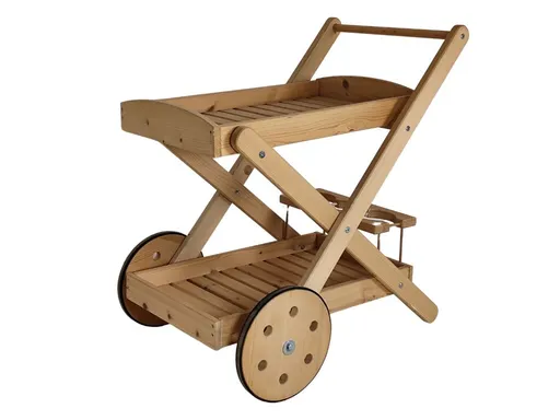 Krušnohorský nábytek Skládací dřevěný zahradní servírovací stolek s kolečky ZSS001