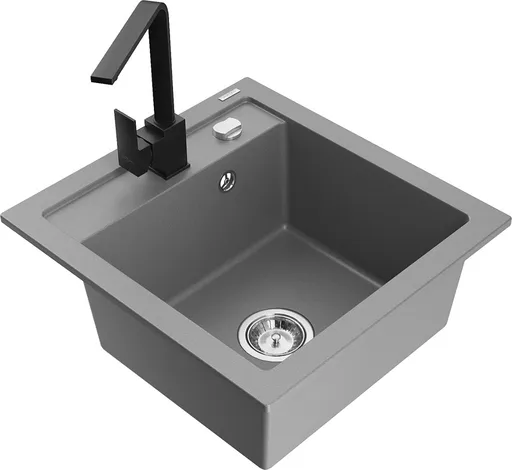 MEXEN/S Vito granitový dřez 1-miska včetně baterie Rita, šedá 6503-71-670300-70