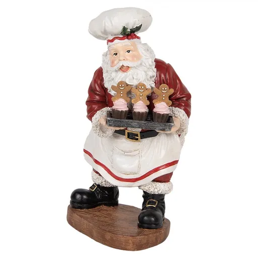 Vánoční dekorace figurka Santa nesoucí dortíky s perníčky - 17*16*28 cm Clayre & Eef