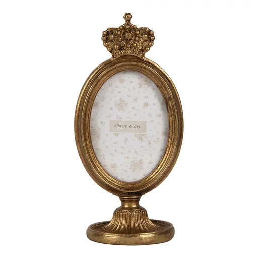 Zlatý antik fotorámeček s korunkou na podstavci - 9*6*17 cm / 7*9 cm Clayre & Eef
