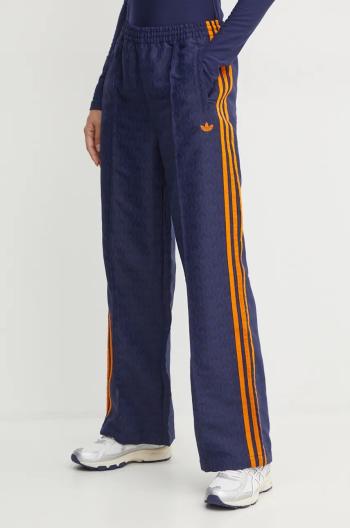 Kalhoty adidas Originals Oversized Monogram Track Pant dámské, tmavomodrá barva, široké, high waist, JN8306