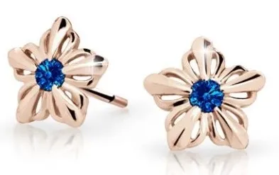 Cutie Jewellery Dětské kytičkové náušnice z růžového zlata C2238-30-X-4 modrá
