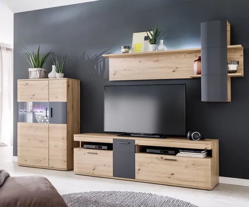 Skříň Farum 90 x 130 cm dub vitríny se 3 dvířky