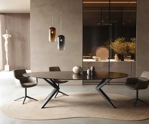 Jídelní stůl Edge oválný 280x130 sklo s reliéfem kouřově černá