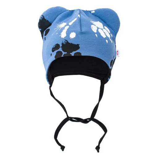 New Baby Kojenecká bavlněná čepička s oušky  tlapka modrá, vel. 80 (9-12m)