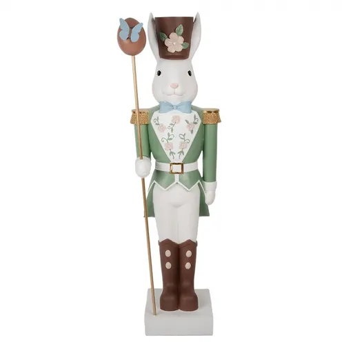 Bílo-zelená dekorace socha králík držící vajíčko XL - 28*23*96 cm 5MG0050