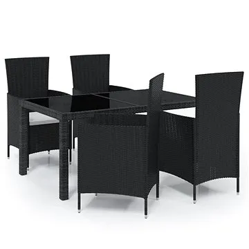 5dílný zahradní jídelní set s poduškami polyratan černý, 3094843 (3094843)