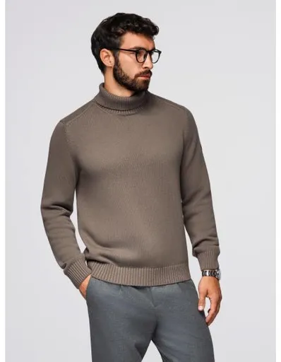 Pánský svetr s rolákem z úpletu – šedo-hnědý V1 OM-SWTN-0163