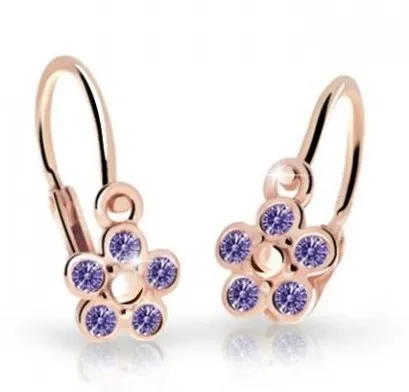 Cutie Jewellery Dětské kytičkové náušnice z růžového zlata C2744-10-X-4 fialová