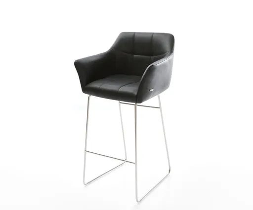 Barová židle Yulo-Flex pravá kůže černá tenká podnož nerezová